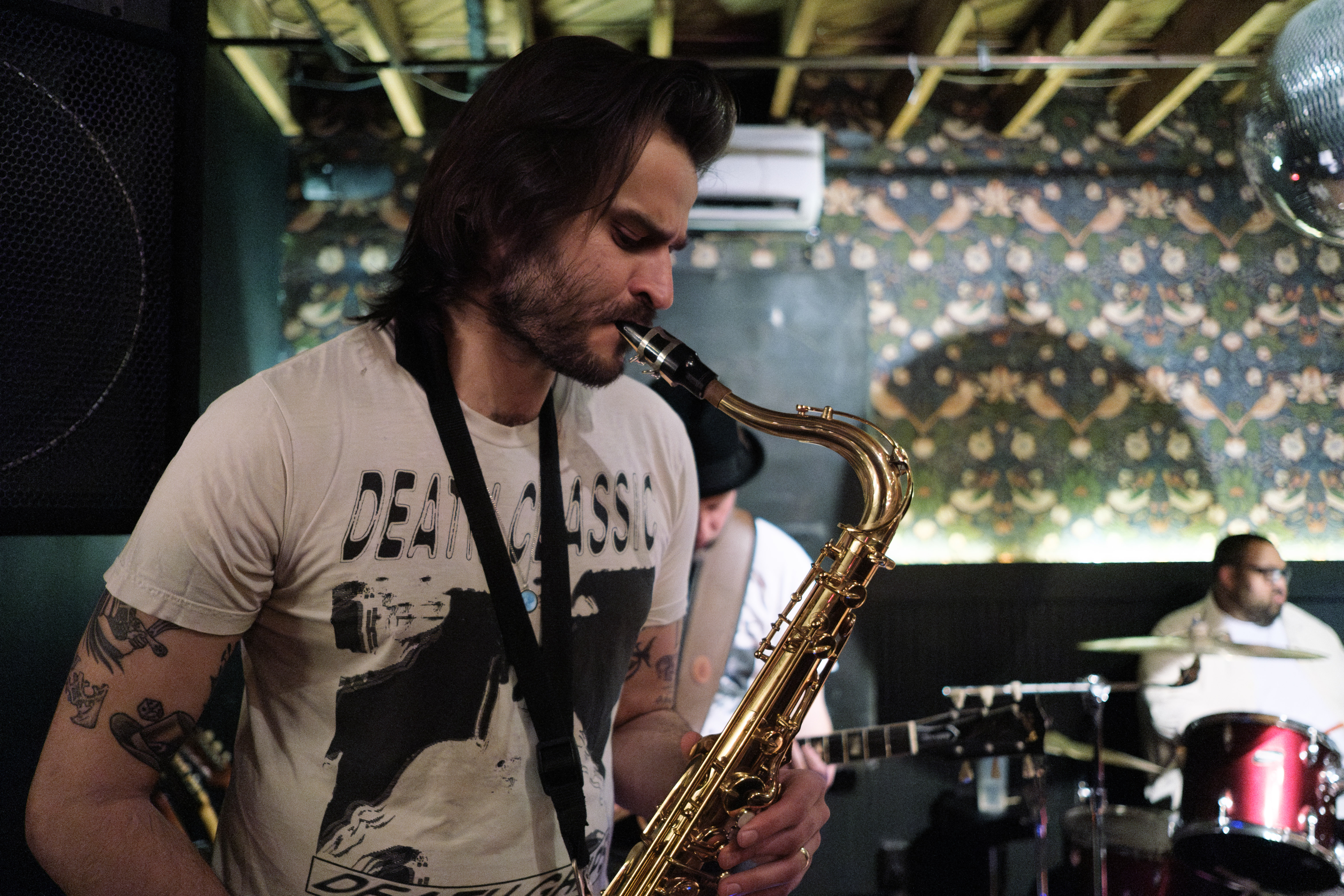 Nathan Calvin playing saxophone
